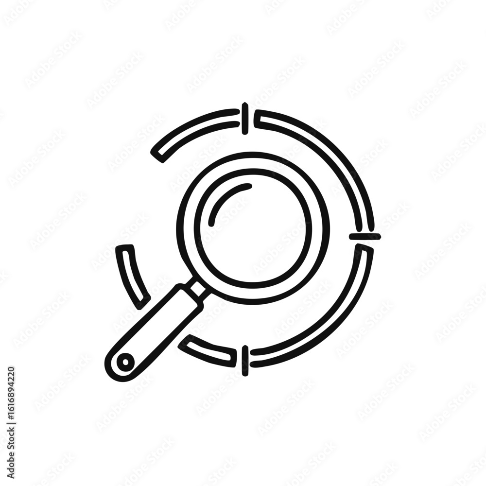 Poster magnifying glass icon symbolizing focus and targeted search with circular elements