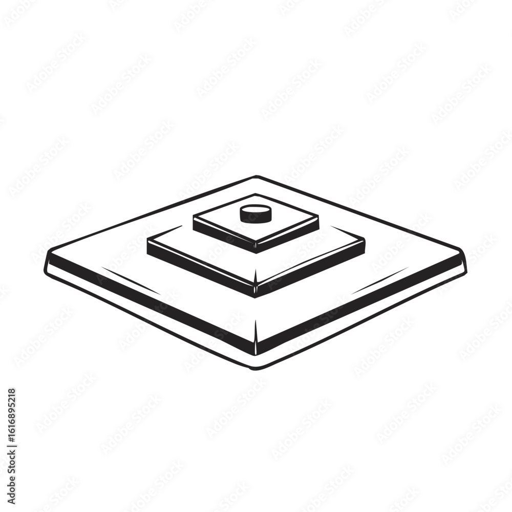 Poster simple architectural detail with three squares, tiered platform in black and white outline rendering