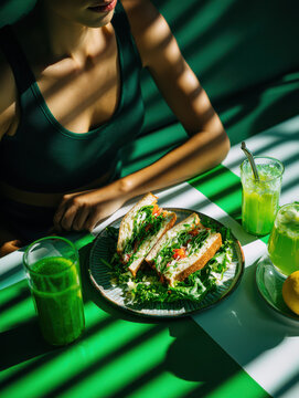 natural sandwich with green detox juice
