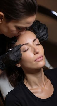 woman doing eyebrows, micropigmentation