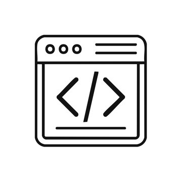 Clean vector outline of a web browser window displaying programming code tags