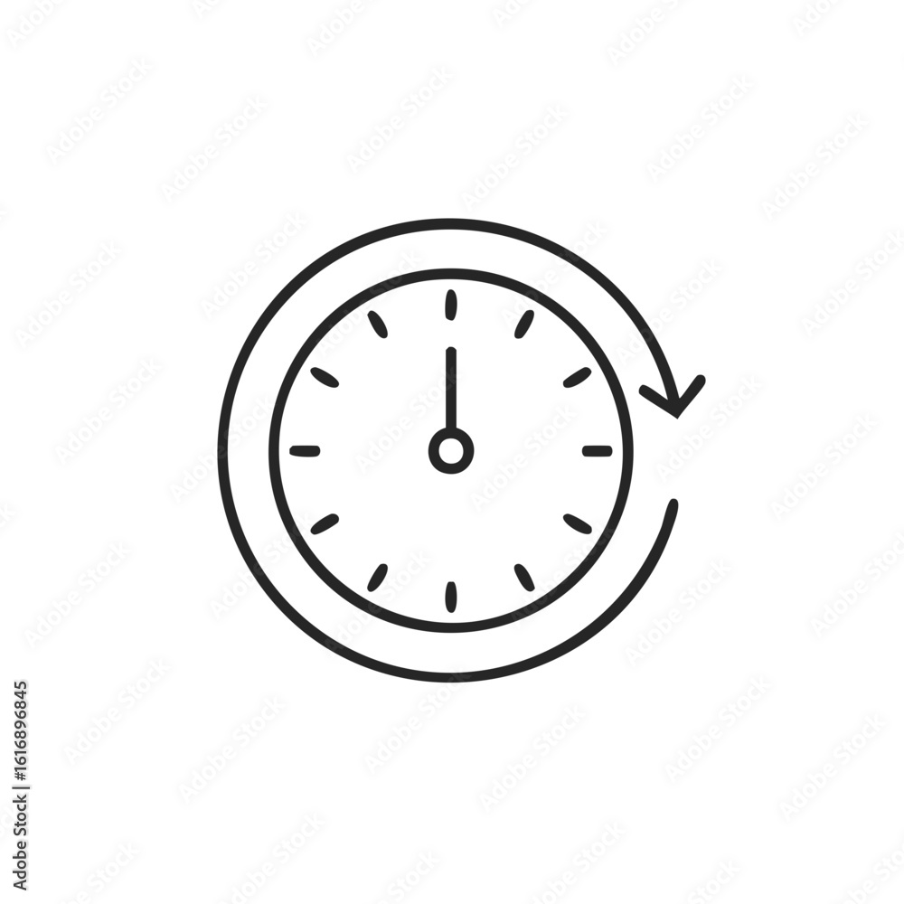 Poster time clock resetting timer, refreshing cycle, rotation loop, minimalist icon, vector illustration