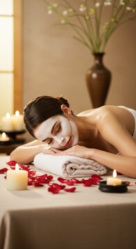 woman relaxing in spa with roses
