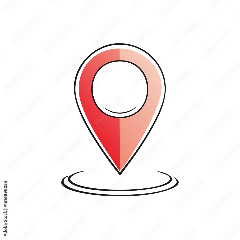 Poster minimalist navigation pin icon red gradient with signal ripple