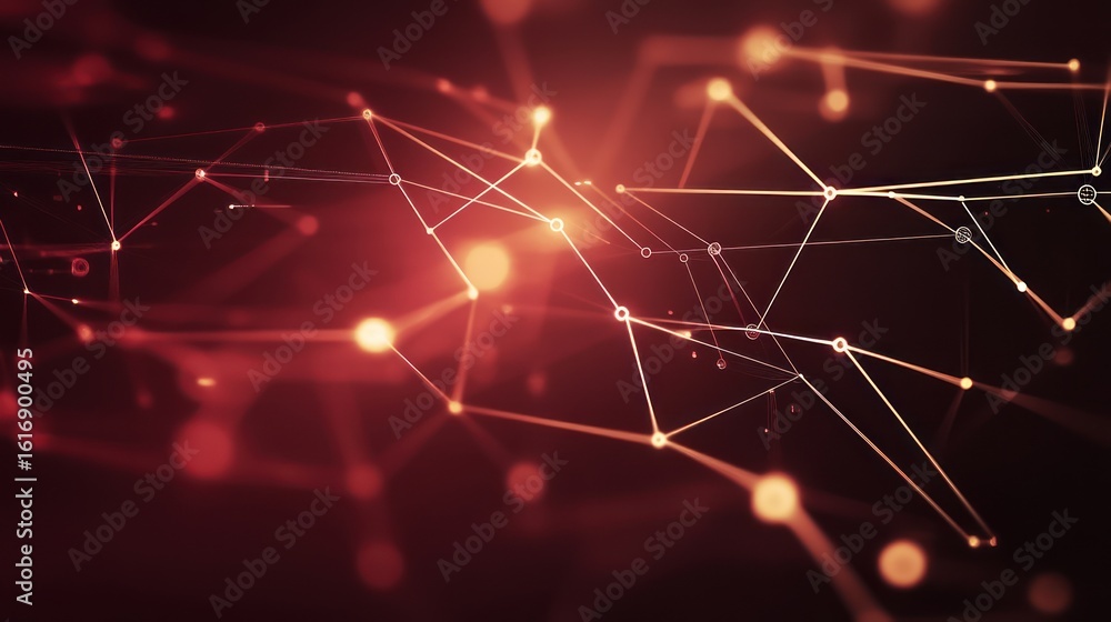 Aufkleber abstract network connections: red digital nodes and lines