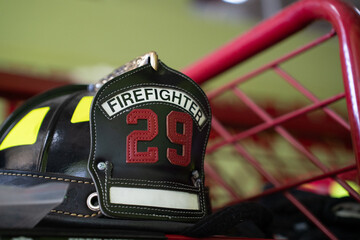 Black firefighter helmet ready for use