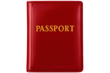 Crimson passport floating against transparent backdrop, representing global mobility and personal identification for travelers worldwide