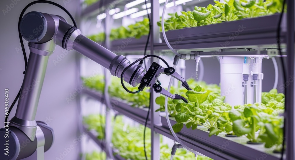 Poster vertical farming robotic system operating in a compact indoor grow space utilizing hydroponic nutrie
