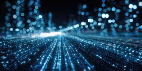 Abstract cityscape at night. Digital light trails