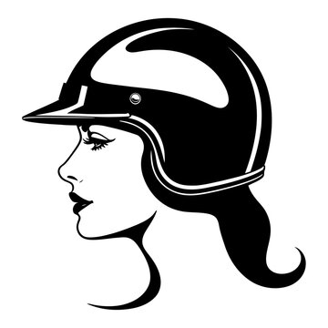 Old-school helmet woman vector for motorcycling branding and vintage aesthetic marketing