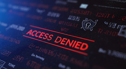Close-up of a digital screen displaying 'access denied' in red