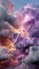 Majestic Thunderstorm with Vibrant Clouds and Striking Lightning in a Beautiful Sky Landscape