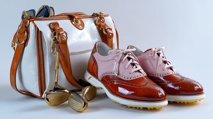 Stylish golf shoes and fashionable handbag for a chic sporty look on the golf course or casual outing