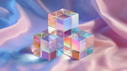Multicolored glass cubes on a draped surface.