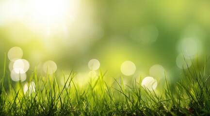 Obraz premium Fresh green grass with sunlit bokeh