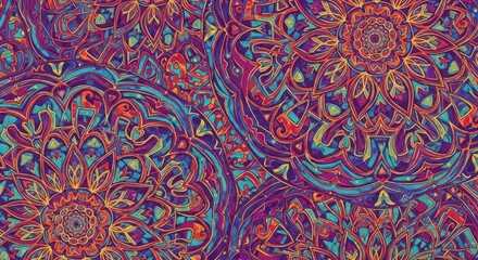 Intricate mandala pattern in vibrant psychedelic colors