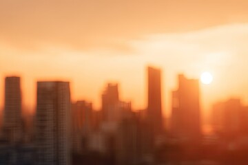 Fototapeta premium Cityscape at sunset, blurred view