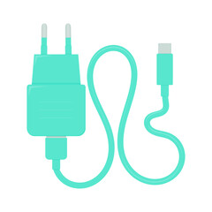 turquoise smartphone charger. electronics. USB cable. fast charging. technology. vector illustration