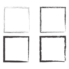 Distressed frames collection. Grunge border shapes. Ink stroke elements. Vector illustration set.