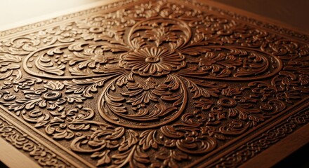 Intricate Wood Carving Artistry with Floral Motifs and Detailed Patterns