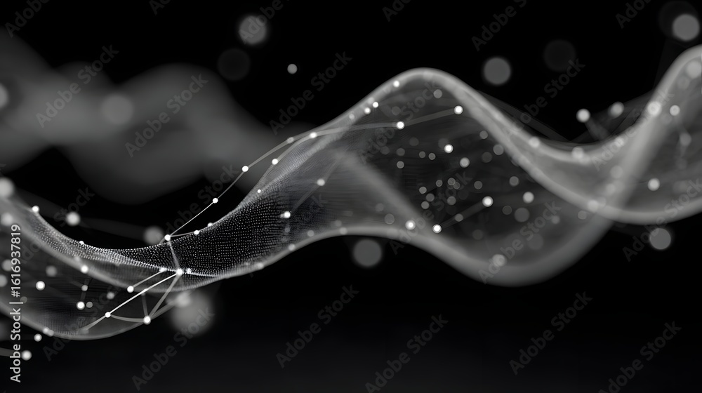 Aufkleber abstract wavy lines of interconnected points on a dark background.