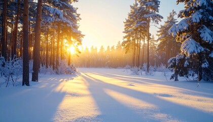sunset in the winter forest