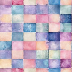 Fototapeta premium Abstract Watercolor Pattern with Square Tile Mosaic in Pastel Color Palette and Decorative Texture for Creative Backgrounds