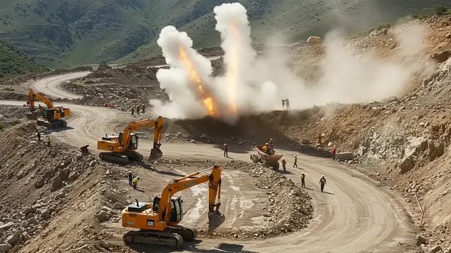 Explosive Rock Blasting During Road Construction Project