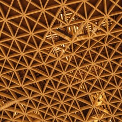 Intricate geometric wooden lattice ceiling structure providing excellent natural light diffusion