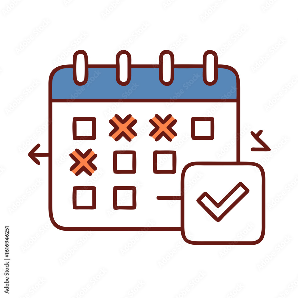 Poster a digital illustration of a calendar, with marked dates and a checkmark symbolizing events and deadl