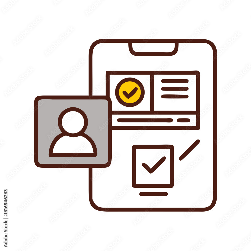 Poster an illustration of a digital profile on a smartphone, emphasizing user authentication and secure dat