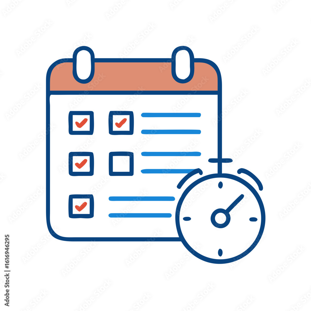 Poster a meticulously crafted graphic illustration. a calendar and stopwatch create a visual representation