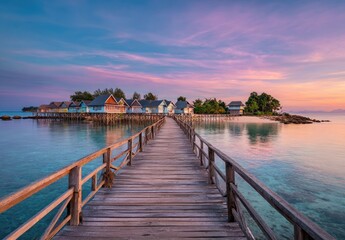 Obraz premium Colorful stilt houses on a tropical island at sunset