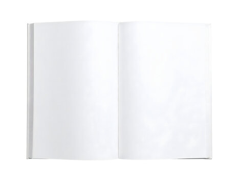Open blank book with clean white pages ready for text or design