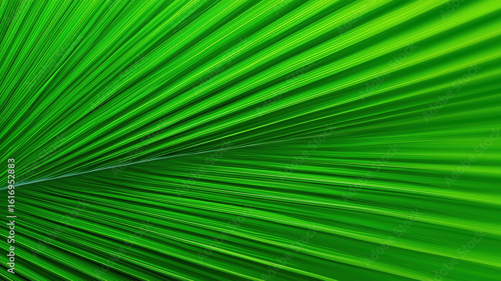 Poster vibrant green palm leaf displaying intricate texture and patterns in natural light