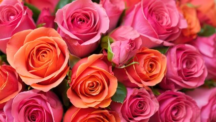 Obraz premium Vibrant bouquet of pink and orange roses with soft focus