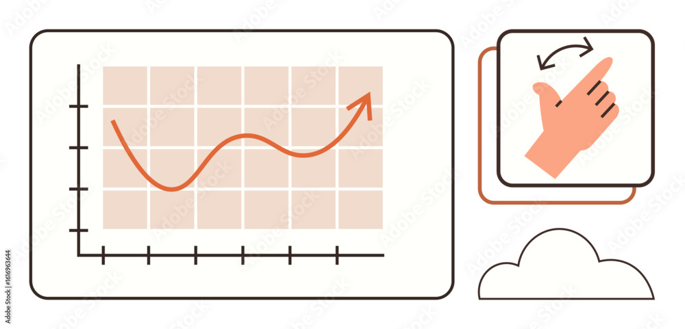 Aufkleber hand gesture interacting with upward-trending graph, representing data growth and cloud integration.