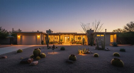 Obraz premium Desert Home at Dusk Mid-Century Modern Architecture