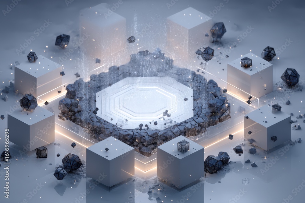 Aufkleber futuristic geometric structure with glowing elements and a technological atmosphere