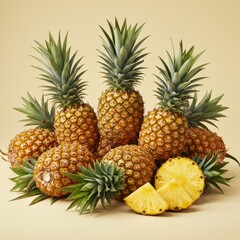 Fototapeta premium Ripe Yellow Pineapples on Beige Background