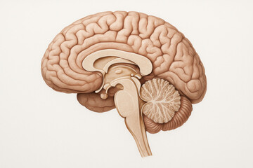 Human Brain Anatomy Illustration: Sagittal View of Brain Parts, Illustration