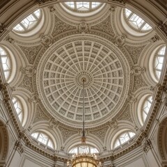 Obraz premium Intricate ornate dome interior architectural detail with ornate chandelier hanging below
