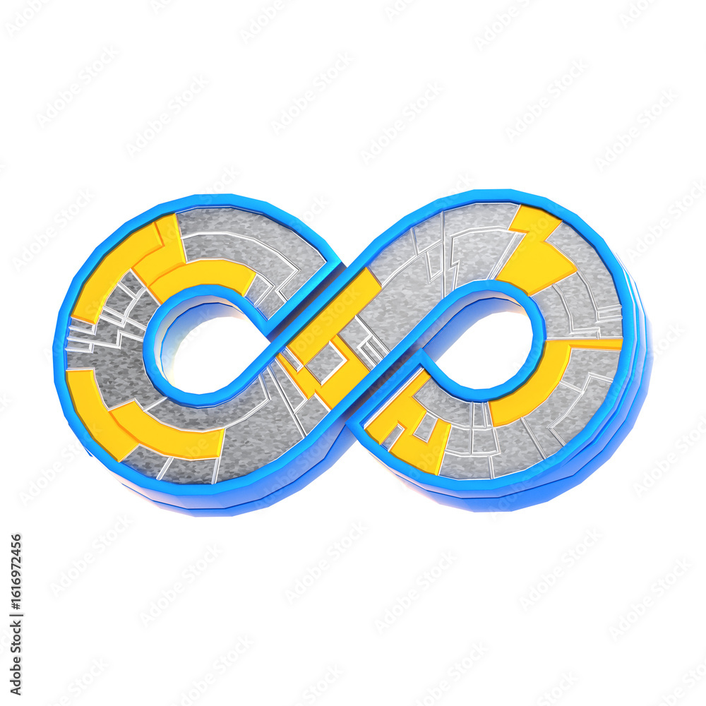 Poster abstract metallic infinity sign with circuit board pattern representation