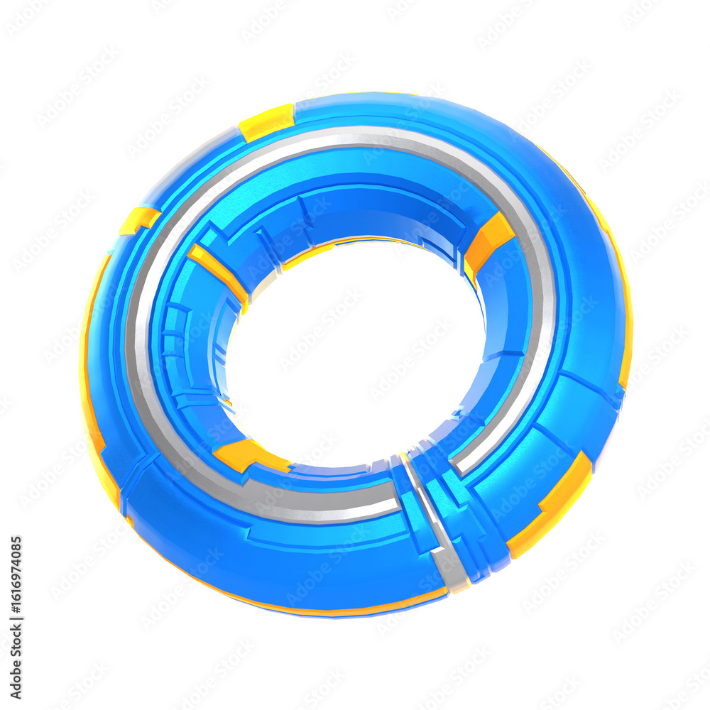 Poster futuristic glossy donut shape 3d rendering technology object