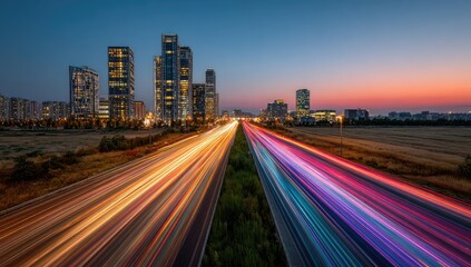 Fototapeta premium City highway at dusk with light trails