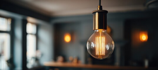 Illuminated Interior: A Glowing Filament Bulb in a Cozy Setting