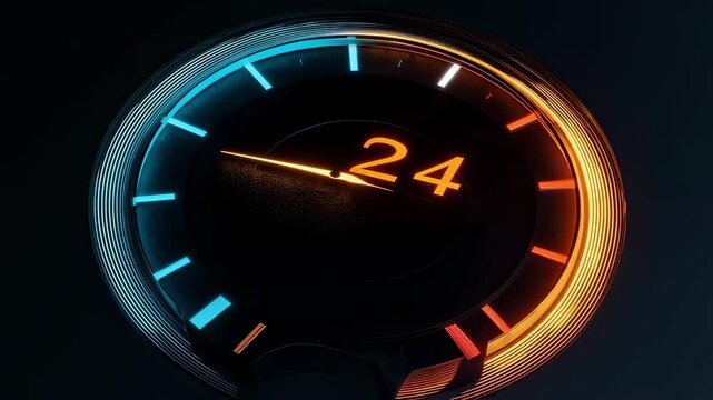 Timelapse style footage of 24hour dial glowing emphasizing seamless interplay of cool and warm colors representing biological clock phases.