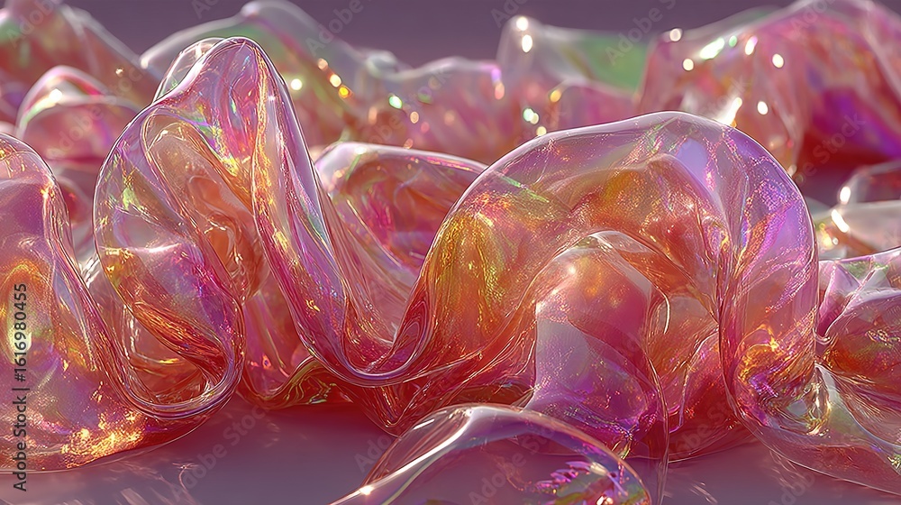 Poster iridescent fluid forms: abstract waves of light and color