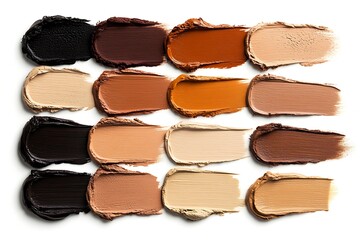 Fototapeta premium Makeup Foundation Swatches Array on White Background Diverse Shades for Skin Tone Matching