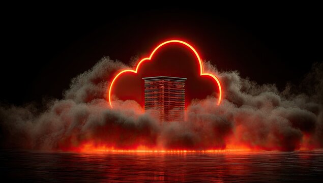 Neon cloud envelops building